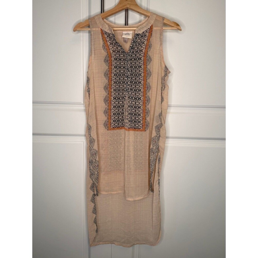 Knox Rose Boho Swim Cover Up Tunic XS Beige Embroidered Hi Low Sleeveless Beach